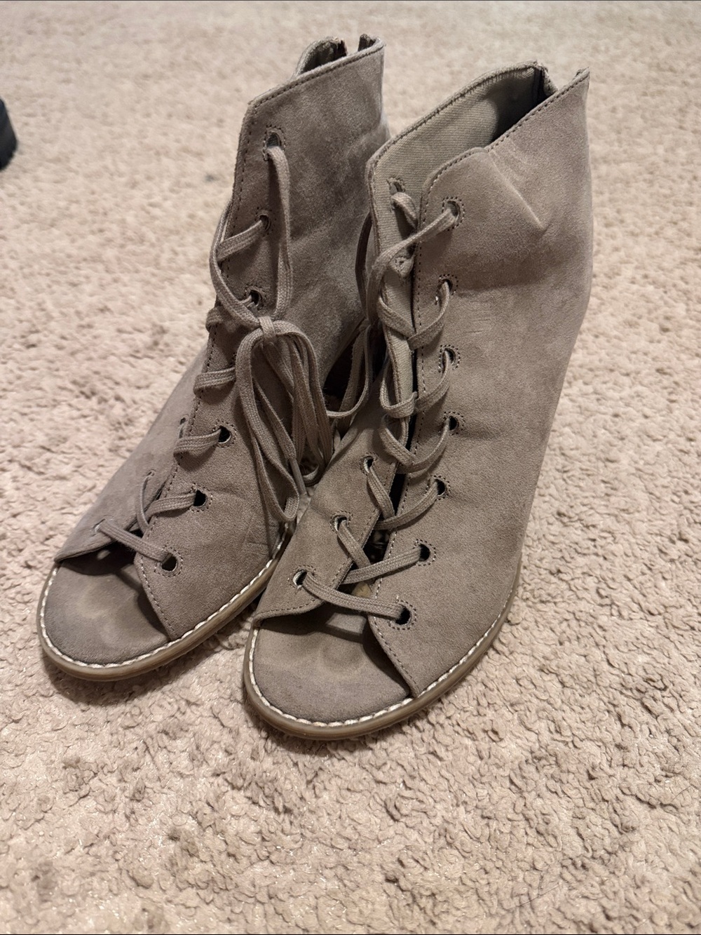 Old Navy Taupe Lace-Up Peep Toe Ankle Boots